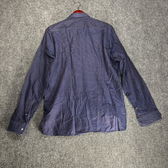 Hugo Boss Shirt Mens Medium Blue Stripe Cotton Button Up Long Sleeve - Picture 8 of 10